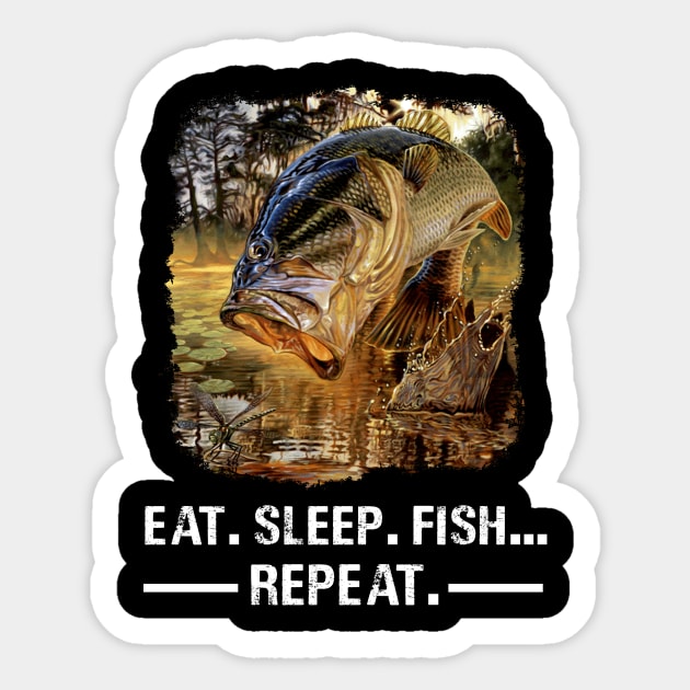 Eat, Sleep, Fish, Repeat Bass Fishing T-Shirt Funny Gifts Sticker by jrgmerschmann